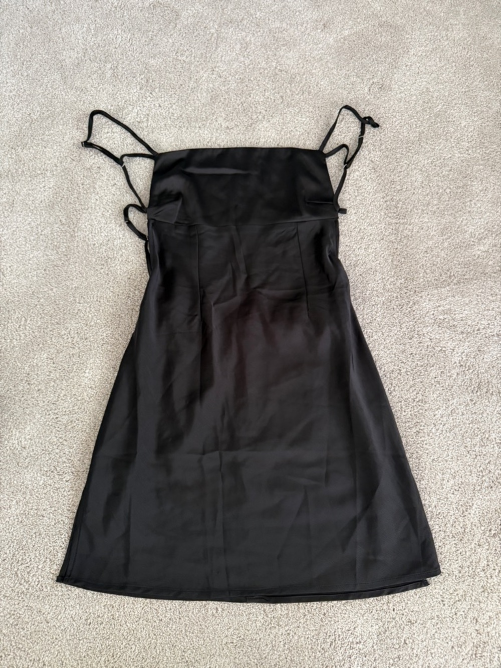 Fiesta Black Satin Midi Slip Dress with Adjustable Straps
